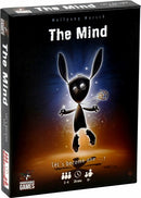 The Mind game box by Pandasaurus featuring a whimsical character with large ears and a playful expression, surrounded by a glowing background. The title, 'The Mind,' is prominent on the front, along with a tagline 'Let's become one ... !'. Designed for 2-4 players, suitable for ages 8 and up, with a playtime of 20 minutes.