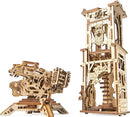 The UGears 3D Archballista-Tower DIY kit features a beautifully detailed mechanical structure made from natural wood. The set includes an intricate tower with a working archballista designed for precision shooting. Both the ballista and tower exhibit elaborate laser-cut designs that highlight the functionality and creativity of this engaging model. Ideal for DIY enthusiasts and mechanical puzzle lovers.