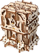 A beautifully crafted UGears 3D Deck Box made from high-quality wood, featuring intricate designs and a mechanical structure. The box showcases elaborate patterns, making it an elegant storage solution. Ideal for DIY enthusiasts looking to engage in creative projects.