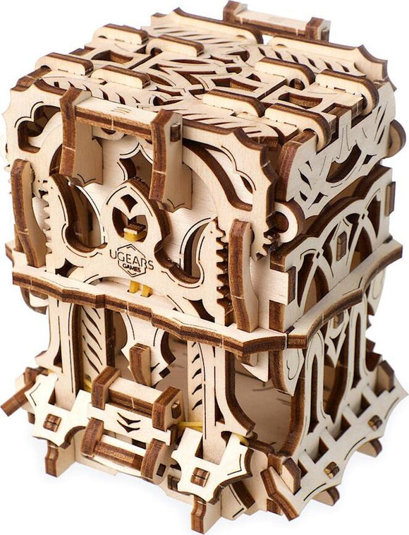 A beautifully crafted UGears 3D Deck Box made from high-quality wood, featuring intricate designs and a mechanical structure. The box showcases elaborate patterns, making it an elegant storage solution. Ideal for DIY enthusiasts looking to engage in creative projects.