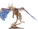 The UGears 3D Windstorm Dragon is a detailed mechanical DIY kit featuring an intricately designed dragon with a skeletal frame and colorful blue wings. This model showcases moving parts and a captivating design, perfect for both display and play.