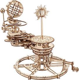 UGears 3D Mechanical Tellurion DIY kit featuring intricate wooden gears, a globe, and a rotating sun mechanism, showcasing a blend of art and engineering for hands-on assembly.