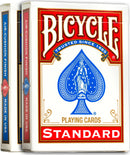 Image of Bicycle Standard playing cards by US Playing Card Co. The box features a classic design with a red and blue color scheme, displaying the ace of spades design and the text 'Trusted Since 1885' and 'Air-Cushion Finish'. Ideal for card games and magic tricks.