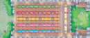 A vibrant game board for Eriantys by Asmodee, featuring a colorful layout with multiple dining tables set in a castle-like environment, displaying dishes and decorations. Players can be seen at the edges, ready to engage in this fun and strategic game.