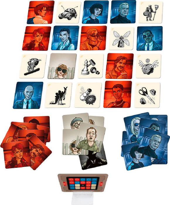 The Codenames: Pictures game features a collection of colorful cards that showcase various illustrations of characters, objects, and scenes. The cards are split into two teams and include the iconic clue-giving board, designed for strategic gameplay. This engaging game encourages players to use their deduction skills to identify secret agents based on visual clues. Perfect for gatherings and family game nights.