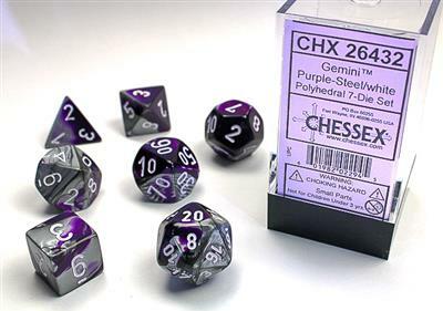 Gemini Purple-Steel/White Polyhedral Dice Set