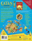 Catan: Seafarers game box showcasing colorful game components such as hexagonal tiles, ships, and settlements. The design features vibrant illustrations representing various terrains and sea routes, capturing the adventurous spirit of exploration, trade, and strategy. The title 'Catan: Seafarers' is boldly displayed, with additional text highlighting its expansion compatibility with the base game Catan.