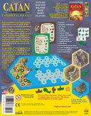 Catan: Explorers & Pirates 5-6 Player Extension by Mayfair Games. The back of the box displays game contents including harbors, hex tiles, and pirate ships. This extension allows up to 6 players to explore, harvest resources, and compete for victory in the expansive game of Catan.