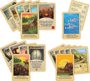 A vibrant display of Catan: Traders & Barbarians game cards. The collection includes action cards, building resources, and various character illustrations, showcasing the game's engaging elements. Each card features colorful artwork depicting traders, barbarians, and resources, inviting players to strategize and enhance their Catan experience.