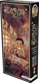 Dixit: Harmonies board game by Asmodee featuring whimsical artwork. The box depicts a character crafting in a richly detailed workshop filled with colorful objects and creatures. Suitable for 3-6 players aged 8 and up, with an average playtime of 30 minutes.