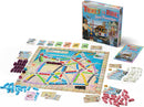 Ticket to Ride: San Francisco board game by Days of Wonder. The image shows a colorful game board featuring various routes and locations in San Francisco, along with player pieces, cards, and the game box. Elements include train tokens in multiple colors, destination cards, and a scenic depiction of the Golden Gate Bridge.