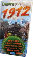 Ticket to Ride: Europa 1912 board game by Days of Wonder. The box features an illustration of an old steam train and adventurers set in a European landscape, with vibrant colors and details highlighting the game's travel theme.