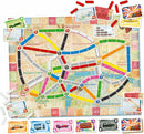 A colorful game board for Ticket to Ride: London by Days of Wonder. The board features a map of London with various routes marked in vibrant colors. Player pieces, tickets, and destination cards are scattered around, indicating ongoing gameplay. The game combines strategy and fun for friends and family.