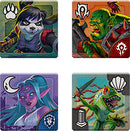 A vibrant illustration featuring characters from the game Small World of Warcraft. The image showcases four colorful character icons: a panda warrior, an orc, an elven sorceress, and a reptilian fighter, all designed with distinct artistic styles that reflect the game's fantasy theme.