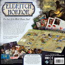 Eldritch Horror game box showcasing the thrilling cooperative adventure. Features game board with character pieces, cards, and various game components. Set against an eerie backdrop, it highlights the theme of facing ancient horrors in a 1920s setting.