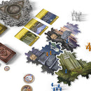 An engaging board game by Matagot titled INIS, featuring colorful game pieces, beautifully designed modular tiles representing various landscapes, strategic cards, and tokens. The game is set up for players to explore and conquer territories in a unique Irish mythological theme, showcasing the immersive elements and creative artwork.