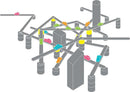 Tokyo Highway game by Itten featuring a complex, colorful roadway design. The image displays various cars in vibrant colors navigating a multi-layered highway system constructed from gray beams and pillars.