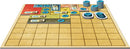 A vibrant game board for Patchwork by Lookout Games, showcasing colorful fabric pieces in various shapes and sizes, and blue buttons stacked on the side. The grid layout highlights the gameplay mechanics of tile placement and strategy, creating an engaging visual appeal for board game enthusiasts.