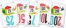 A selection of colorful Mille Bornes game cards featuring numbers and illustrations. The cards display a range of point values including 25, 50, 75, 100, and 200, with vibrant designs of animals and nature motifs, ideal for engaging gameplay.