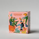 Monikers: More Monikers game box featuring colorful illustrations of people engaging with various characters and animals in playful scenarios, perfect for family fun.