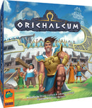 Orichalcum, a strategy board game by PANDASAURUS GAMES featuring vibrant artwork. The box depicts heroic characters in action, with an ancient setting. Perfect for family game nights or gatherings.