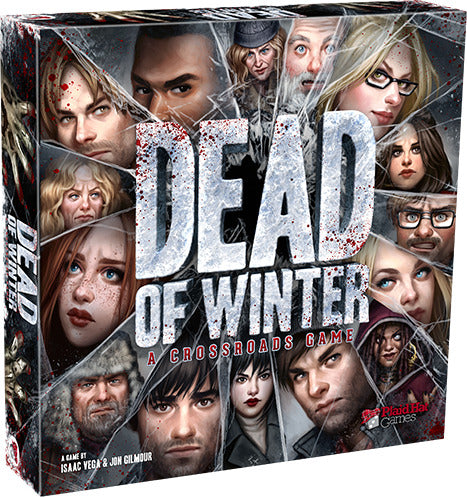 Dead of Winter: A Crossroads Game board game box featuring dramatic artwork of diverse characters, showcasing a post-apocalyptic theme with bold title text.