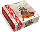 Rising Sun game box featuring vibrant artwork of a warrior in traditional attire, surrounded by intricate designs and symbols. The box showcases the title 'Rising Sun' prominently in red against a light background.