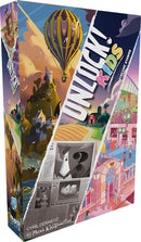 Unlock! Kids is a colorful and engaging detective game designed for children. The game box features vibrant illustrations of various whimsical scenes including a hot air balloon, a mysterious castle, and characters involved in detective work. Perfect for fostering critical thinking and teamwork in young players.