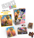 Unlock! Kids game by Space Cowboys featuring vibrant artwork of hot air balloons against a whimsical landscape with a castle. The box includes cards and components for engaging puzzle-solving adventures intended for children.