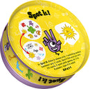 Spot it! Box from Zygomatic, featuring a colorful tin container with various illustrations and a playful design. The game includes 55 cards, offering quick party games for 2 to 8 players, designed for ages 6 and up. The objective is to spot matching symbols between two cards, ensuring hours of fun and engagement.