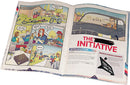 The Initiative game by Unexpected Games displayed open, showcasing colorful comic-style illustrations and instructions. The page features characters engaging in various activities, creating an immersive narrative and gameplay experience.