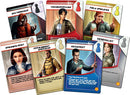 A set of character cards from the board game Pandemic: On the Brink, including Bio-Terrorist, Troubleshooter, Field Operative, Epidemiologist, Containment Specialist, Archivist, and Generalist. Each card features a unique character illustration and role description, showcasing the game's cooperative strategy theme.