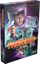 Pandemic: In the Lab Expansion game box by Z-Man Games featuring vibrant artwork. The cover shows a diverse team of scientists in lab gear working together to fight a global pandemic. The title 'Pandemic: In the Lab' is prominently displayed along with the tagline 'Can you save humanity?'.