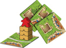 Carcassonne: Expansion 4 – The Tower board game components displayed, featuring greenery game tiles and a tower with red and yellow meeples. Ideal for strategy lovers.