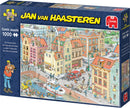 The Missing Piece jigsaw puzzle by Jan van Haasteren, featuring a colorful comic scene with various characters and activities in a lively town. It contains 1000 pieces, showcasing whimsical details, humorous elements, and intricate designs that encourage hours of engaging fun.