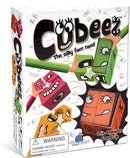 Cubeez game by Blue Orange U.S.A. featuring a colorful box design with playful cartoon faces on multi-colored cubes. Designed for 2 to 4 players aged 6 and up, this game promotes fun and silliness. The box includes a warning about choking hazards due to small parts.