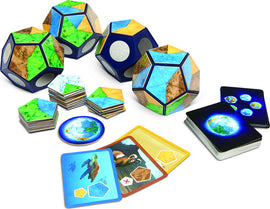 Planet by Blue Orange U.S.A. is an engaging family game featuring colorful polyhedron pieces and a variety of cards. Players can explore the Earth-themed game while enhancing strategy and teamwork skills. The captivating design includes vibrant landscapes and interactive elements, making it perfect for group play and educational fun.