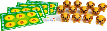 Tongues Out! game by Blue Orange U.S.A. features colorful, playful puppy figurines and numbered player boards. The set includes whimsical dice and promotes fun and engaging gameplay for families and friends.