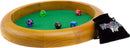 Circle Wooden Dice Tray by Brybelly featuring a smooth wooden rim and a green felt interior, designed to hold and roll dice effortlessly. Includes a black velvet dice pouch with a whimsical 'Wiz Dice' logo, showcasing multi-colored dice, perfect for board games and tabletop adventures.