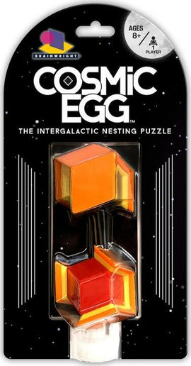 Cosmic Egg by Gamewright is a mechanical puzzle featuring colorful geometric shapes nestled together. The packaging showcases vibrant colors against a space-themed background, emphasizing its intergalactic theme. Ideal for ages 8 and up, this puzzle encourages critical thinking and problem-solving skills through hands-on engagement.