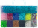 Rainbow Loom Duo Jewel Combo kit featuring a variety of colorful rubber bands organized in a clear plastic storage case. The kit includes multiple colors like pink, blue, green, purple, and yellow bands, designed for crafting unique jewelry and accessories.