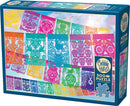 Papel Picado jigsaw puzzle by Cobble Hill featuring vibrant, intricately designed papel picado banners in various colors, showcasing traditional Mexican art. The puzzle includes 500 pieces and a bonus poster for reference.