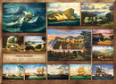 A jigsaw puzzle featuring beautiful artworks by Thomas Chambers, showcasing maritime scenes, landscapes, and historical ships with vivid colors and intricate details.