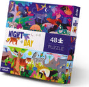 The Night + Day Opposite Puzzles box by Crocodile Creek displays vibrant and colorful scenes depicting various animals and environments, showcasing creatures that thrive both at night and during the day. The puzzle comes with 48 pieces, designed for children aged 4 and up, making it a fun and educational activity that encourages creativity and problem-solving skills.