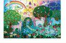 A colorful 60-piece jigsaw puzzle featuring a whimsical scene with unicorns in a vibrant landscape. The artwork displays a rainbow, lush green trees, blooming flowers, and playful butterflies, creating a magical and enchanting atmosphere.