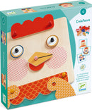 CreaFaces by DJECO is a colorful and engaging DIY assembly game designed for children ages 2 and up. The packaging features various shapes and faces to inspire creativity, with vibrant colors and textures clearly depicted on the box. It includes components for building fun, imaginative facial designs, fostering play and cognitive development.
