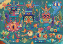 The Monster Party Wizzy Puzzle by DJECO features a vibrant and whimsical illustration of colorful monsters and playful characters set against a geometric background. This jigsaw puzzle encourages creativity and problem-solving with its engaging design, perfect for children's development and enjoyment.