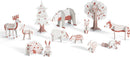 Woods - Color. Assemble. Play. DIY kit by Djeco featuring a whimsical forest scene with various animal figurines including a bear, deer, fox, and more, all designed for engaging imaginative play and creativity.