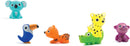 Colorful animal figurines including a blue koala, a blue and orange toucan, an orange tiger, a green crocodile, a yellow leopard, and a purple bear. These playful toys are perfect for imaginative games and early childhood development.