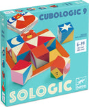 Cubologic 9 Sologic puzzle set by DJECO, featuring colorful geometric blocks with playful designs. Ideal for ages 6 and up, it's a fun and educational mechanical puzzle that challenges spatial reasoning and creativity.